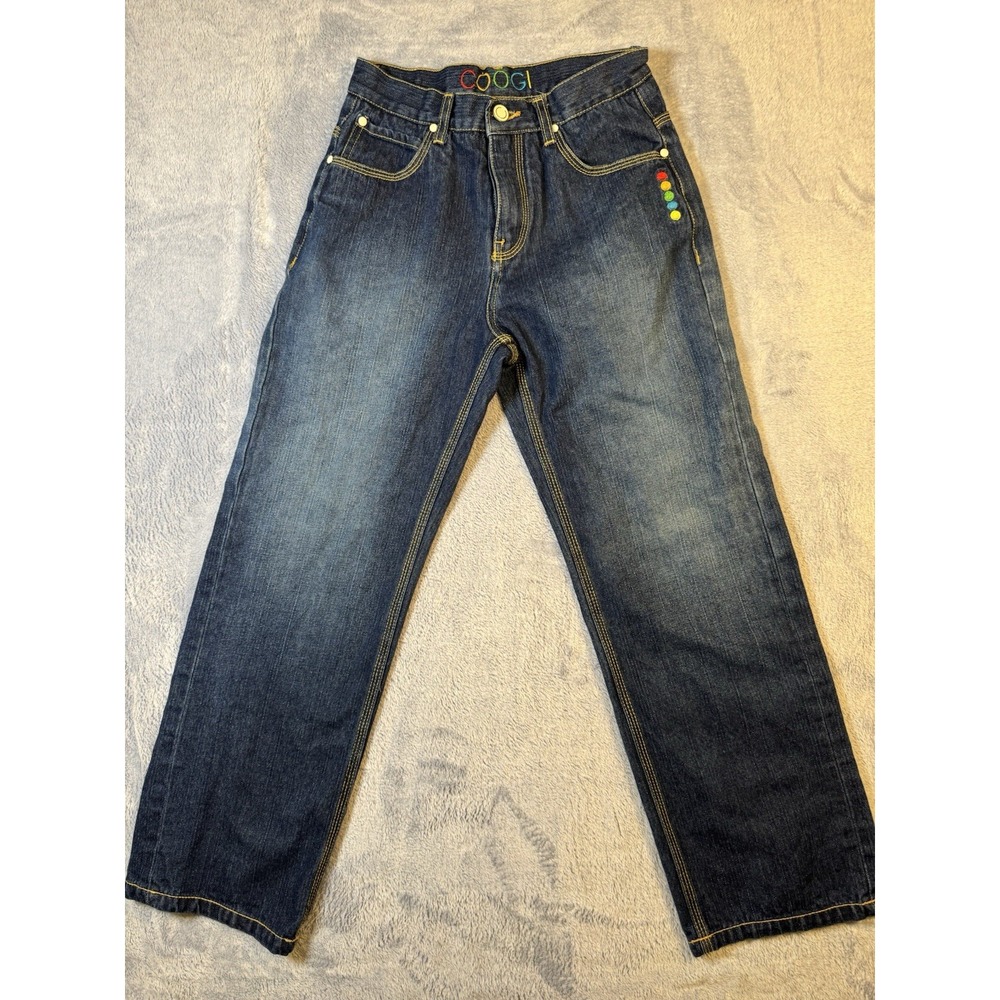 COOGI Jeans Womens 14 Rainbow Embroidered Big Logo Blue Denim Streetwear #3007